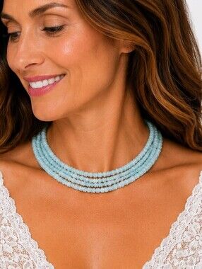 Vintage Icy Blue Swirl Czech Glass Beaded Multi-strand Choker Necklace